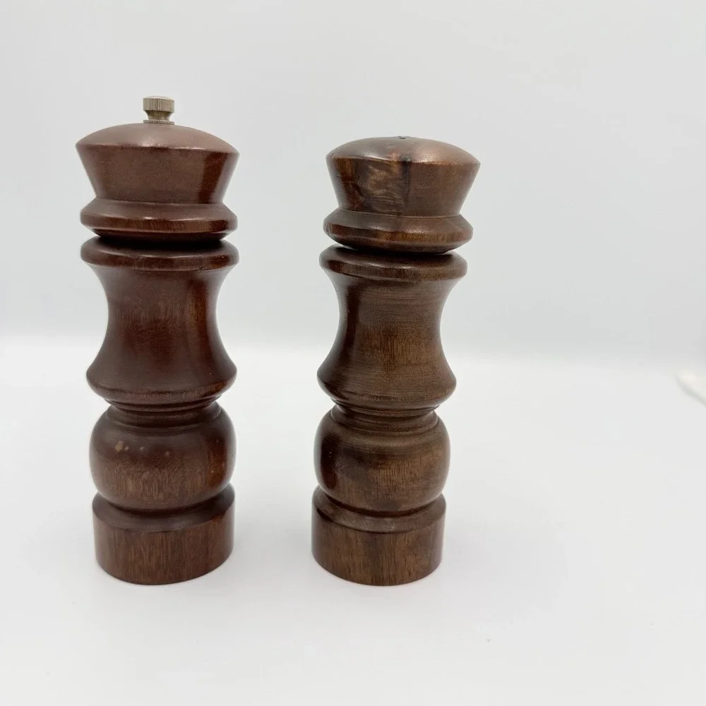 Vintage Mid Century Modern Dark Wood Salt Shaker and Pepper‎ Mill Set 7 Inch